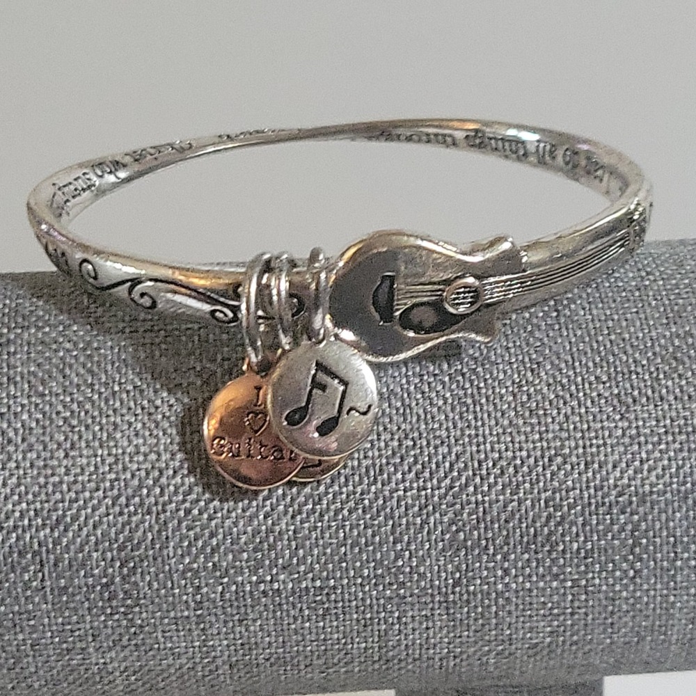 Guitar Music Note Cross‎ Charm Bangle Bracelet Silver Tone Size 8 Philippians